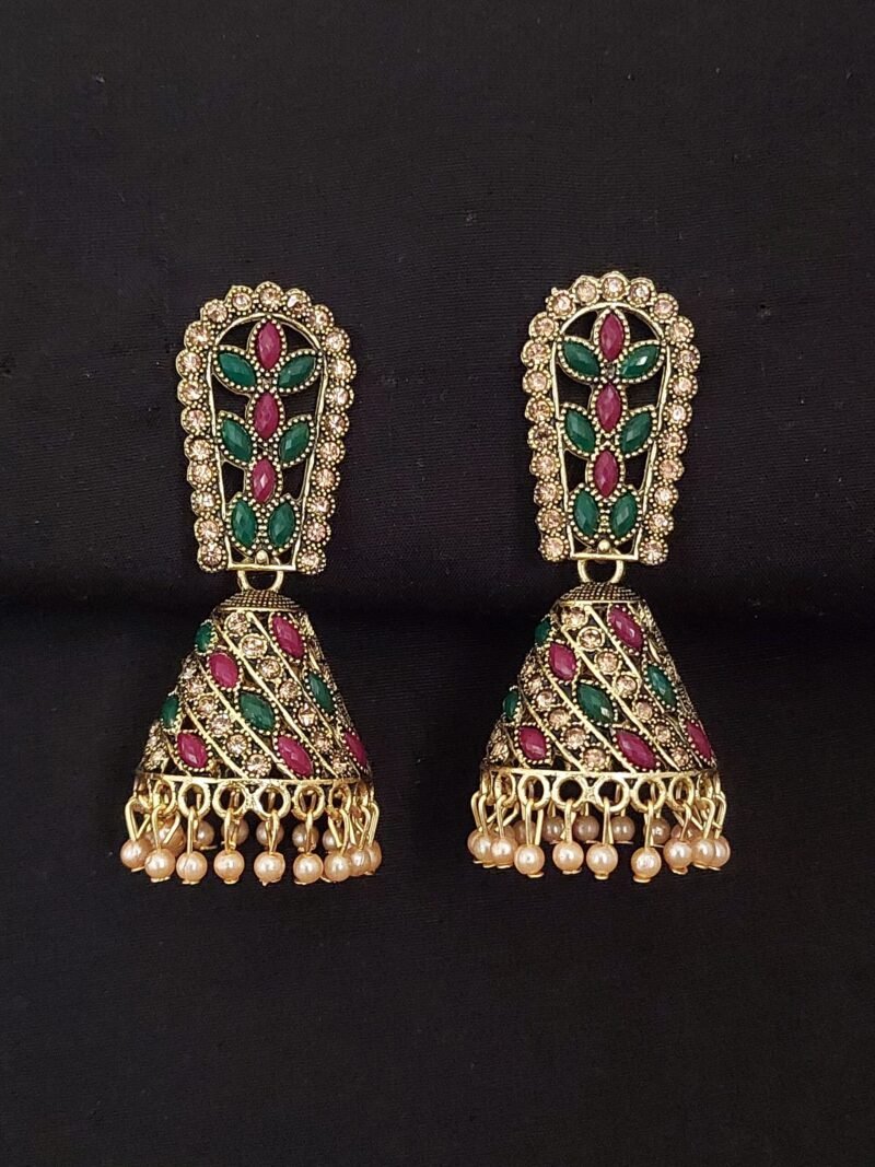 Gold Plated Multicolor Long Stud With New Trending Cone Shaped Jhumka - Premium Quality