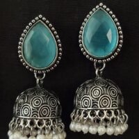 German Silver Drop Earring with Jhumka and White Beads