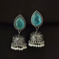 German Silver Drop Earring with Jhumka and White Beads