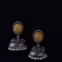 German Silver Oval Shiny Yellowish Stud With Eye Shaped Jhumka